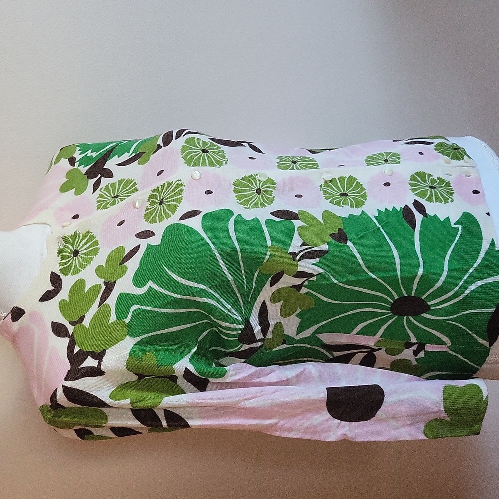 Vintage J. Crew Floral Wool Cardigan Pink Green Size Large - Picture 3 of 8